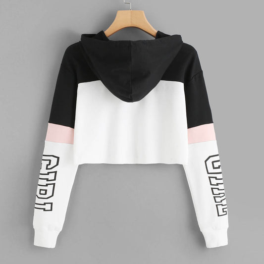 Crop Top Hoodie Sweatshirt Hoodies Women Patchwork Lett